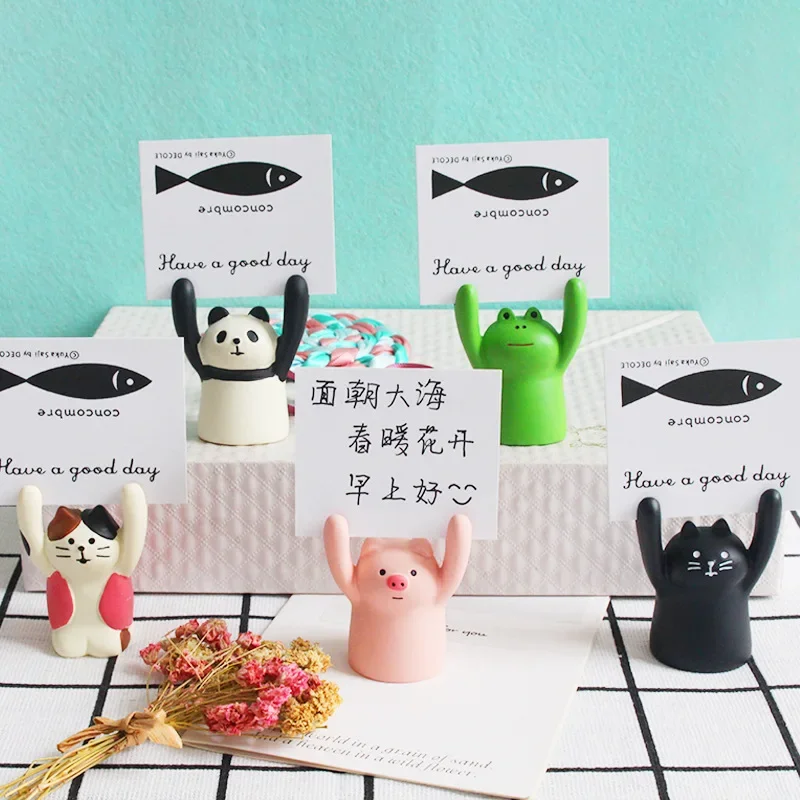 Kawaii Memo Card Holder Cute Cartoon Photocards Memo Clips Message Note Stand Holder Korean Stationery Office Desk Organizer