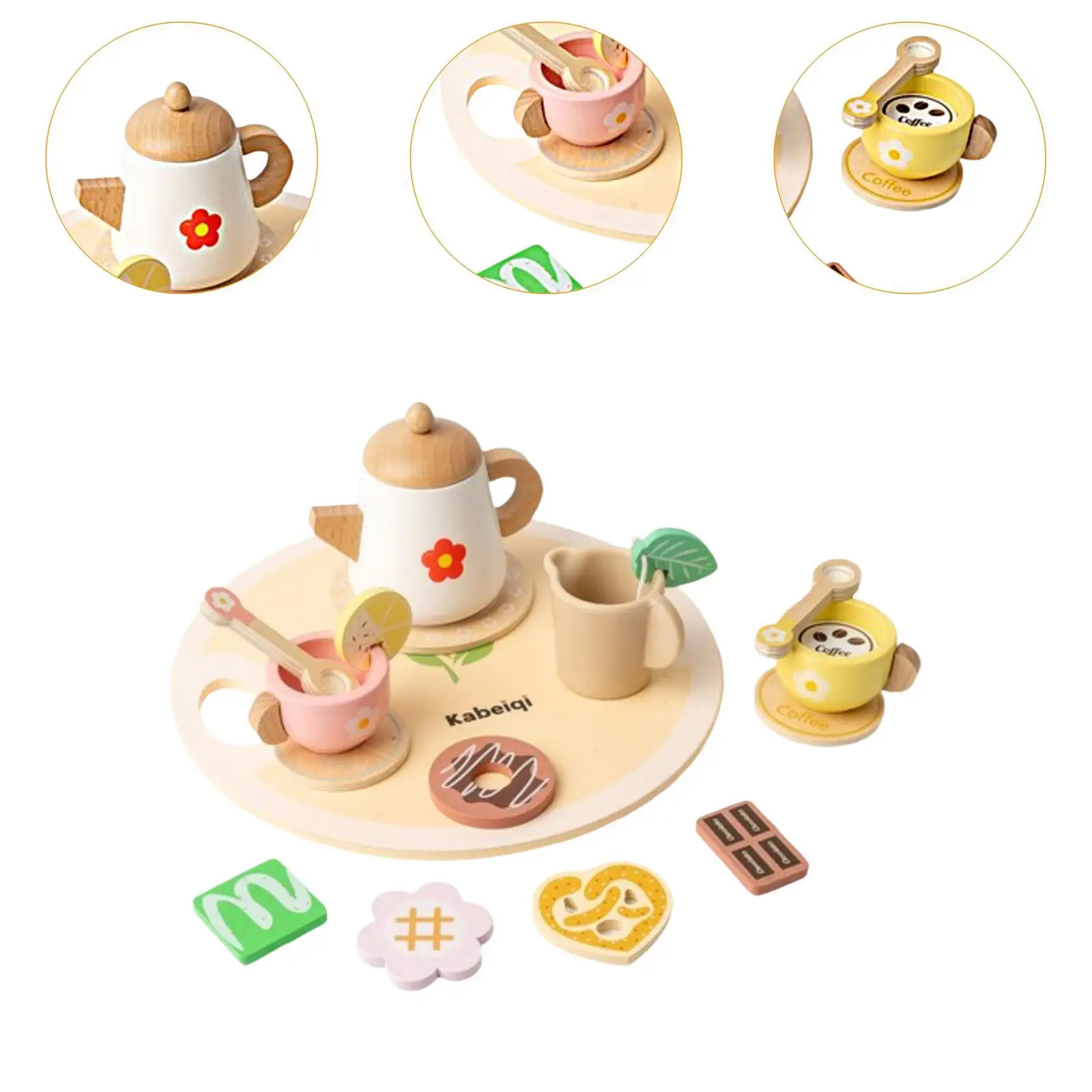 Madeira Pretend Afternoon Tea Set para crianças, jogos de tempo para crianças