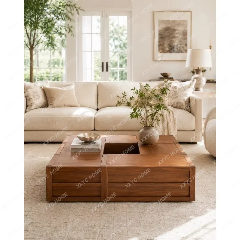 XXSouth East Asia style square solid wood coffee table living room log solid wood large board coffee table