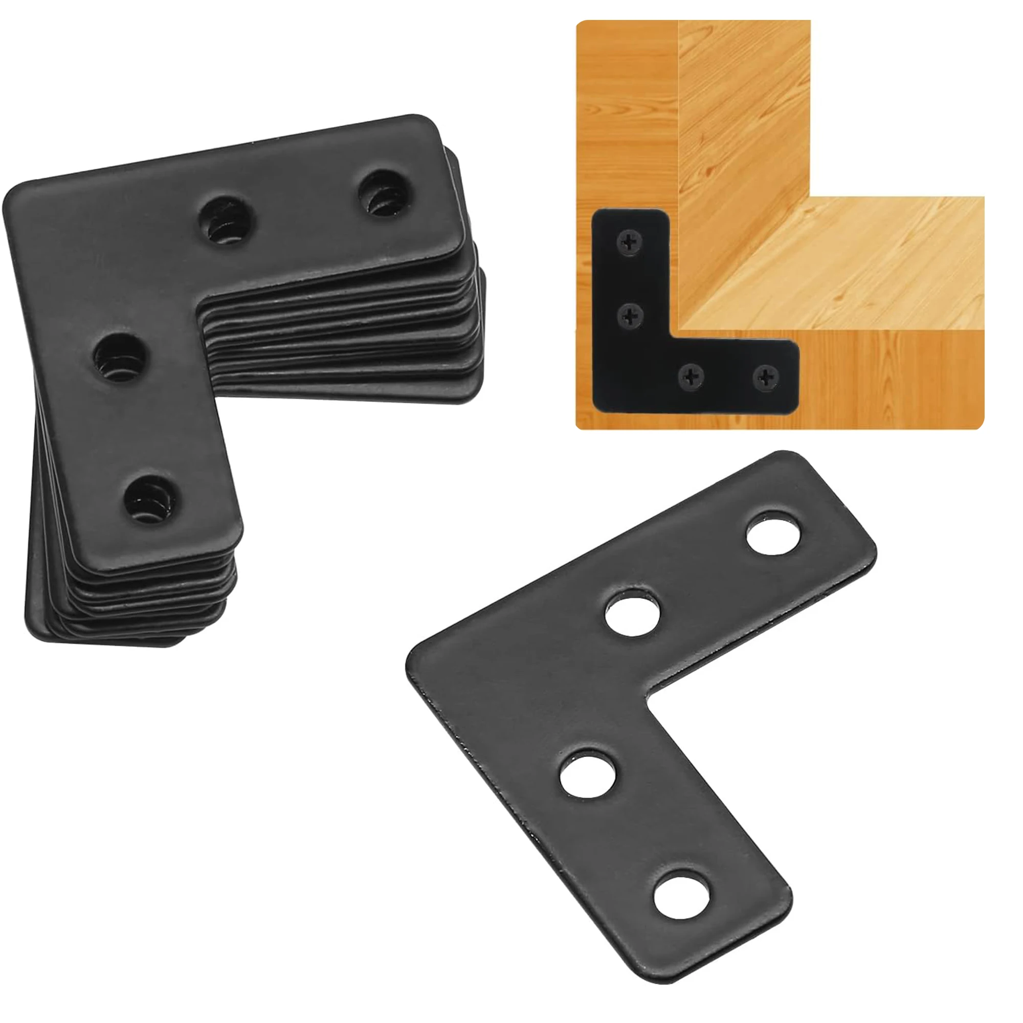 Flat L Shape Corner Brace, 4 Holes Angle Plate Bracket for Wooden Furniture Repair Connector Fixing, 40x40mm,Black