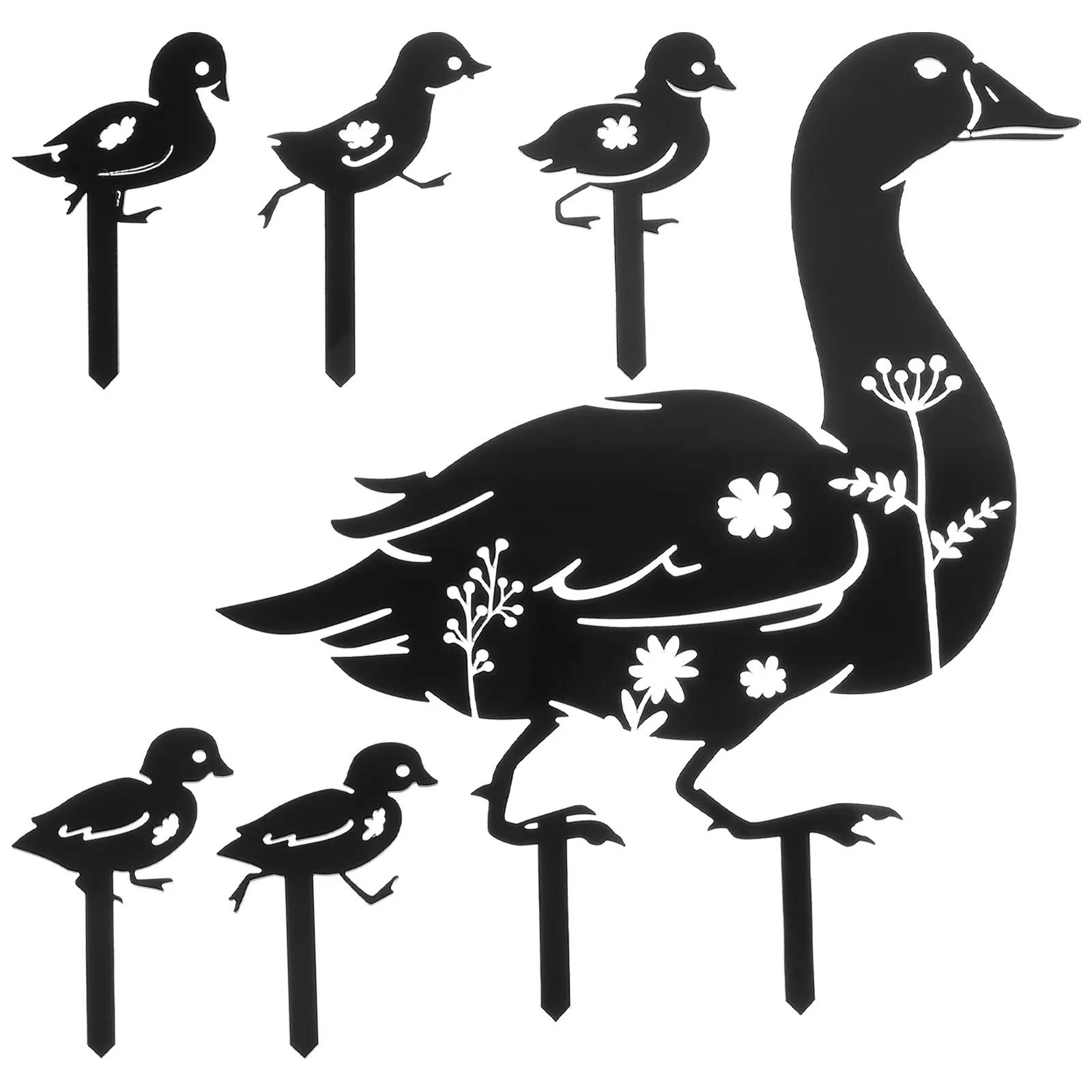 6Pcs Duck-Shaped Garden Stakes Acrylic Lawn Decor Outdoor Yard Decoration Courtyard Insert for Modern Farmhouse Rustic Style