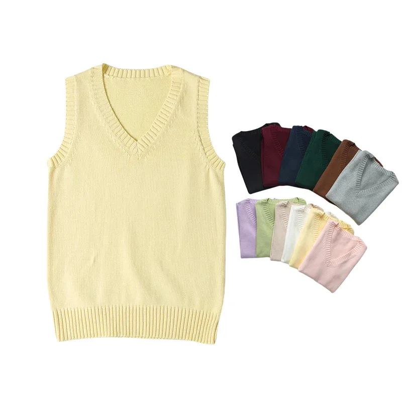 

XT8Preppy Style Teenager School Girls Uniform Sleeveless Sweaters Knitted Vest Students Y2K Lolita Pullover Waistcoat WomenXT6@!