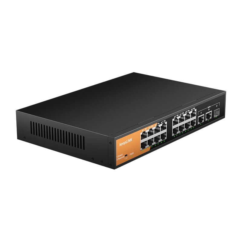 Conmutador Ethernet KeepLink de 19 puertos con Gigabit de 19 PoE 10/100M y 2-100/1000M y 1-SFP para enlace ascendente no administrado