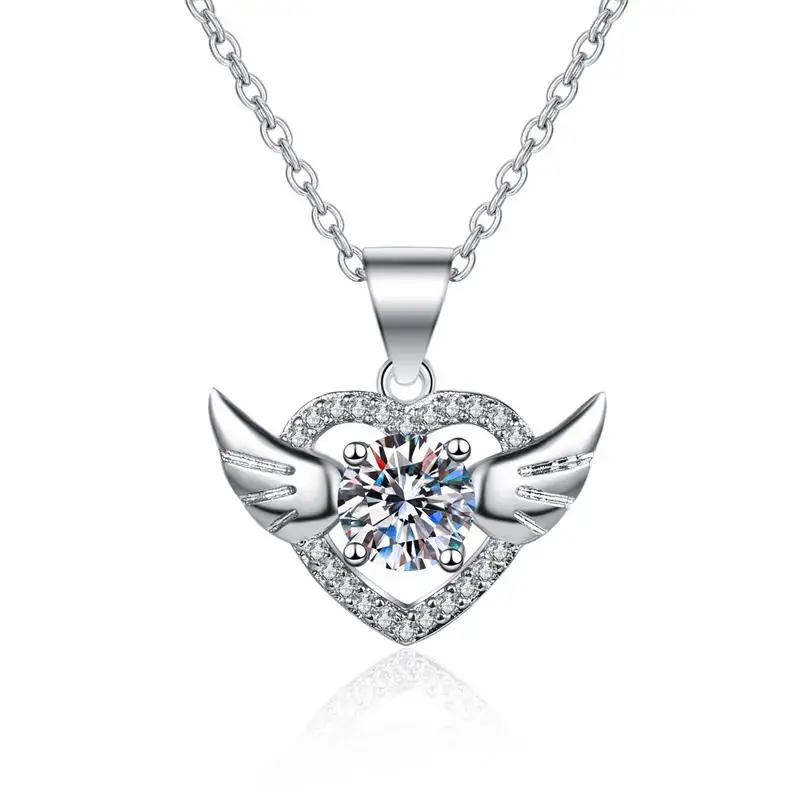 New Trend Korean Style Shiny Crystal Necklace Genuine 925 Sterling Silver  Wing Shaped Pendant Necklace For Women Girls