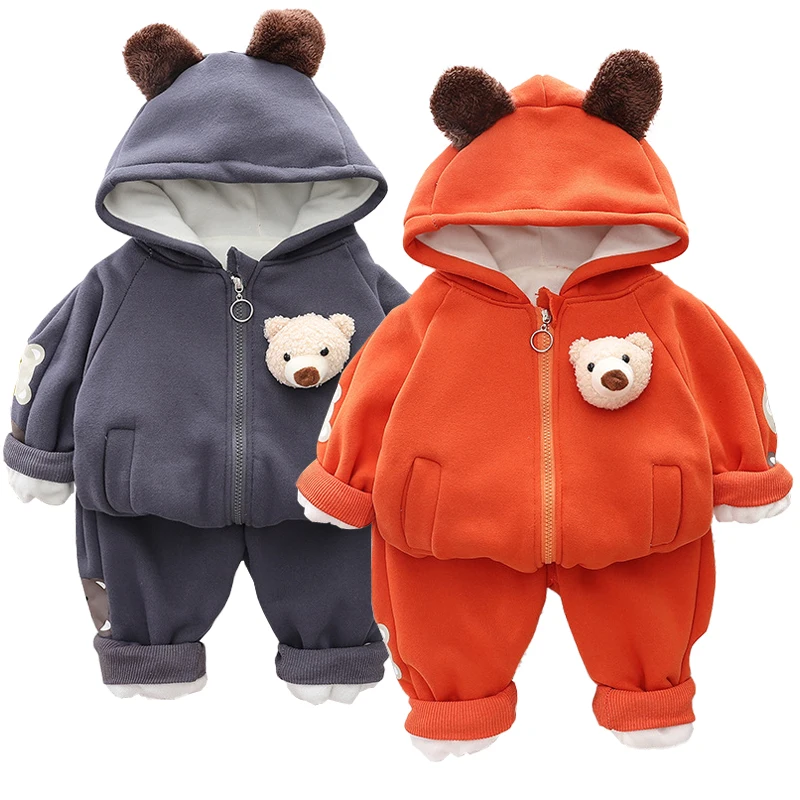 

Autumn Plush Baby Boys Clothes Children Cartoon Bear Hoodies Jacket Pants 2Pcs/Set Toddler Casual Sportswear Kids Tracksuit