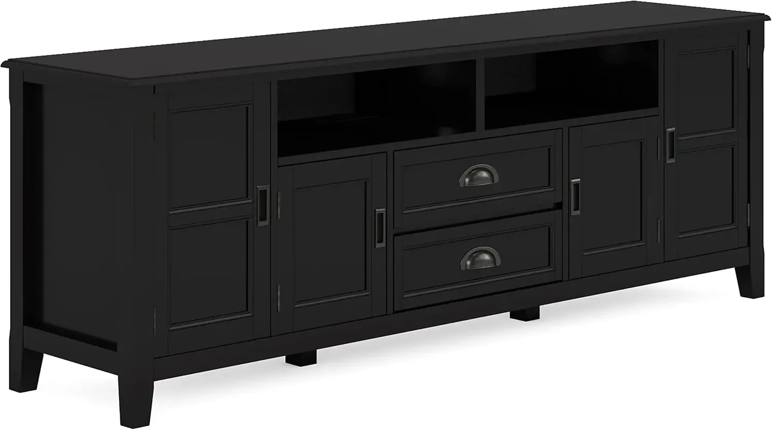 Solid Wood 72 Inch Wide Transitional Tv Media Stand in Black for Tv up to 80 Inches for the Living Room and Entertainment Center