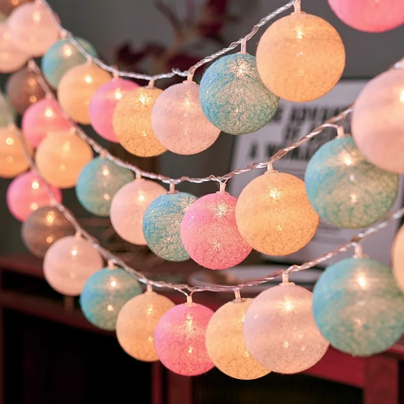 10/20LEDs String Lights Cotton Thread Balls Home Decoration Lamp for Party Wedding Color Light String Christmas Room Decorations