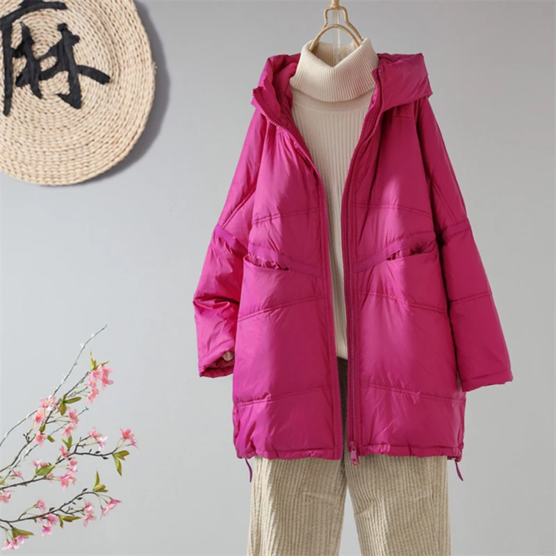 Schinteon-Chaqueta holgada de plumón de pato para mujer, abrigo informal de talla grande, con capucha, estilo coreano, novedad de otoño e invierno, 2023