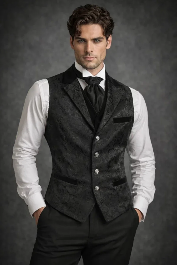 Chaleco Victoriano Steampunk con Estampado Paisley para Hombre, Chaleco sin Mangas con Solapa para Halloween, Cosplay, Fiestas y Uso Diario