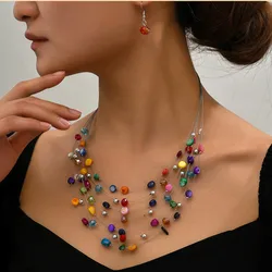 Boho Necklace Earrings Set For Women Shell Crystal Jewelry Sets Multilayer Chocker Necklace Women Vacation Jewelry Set