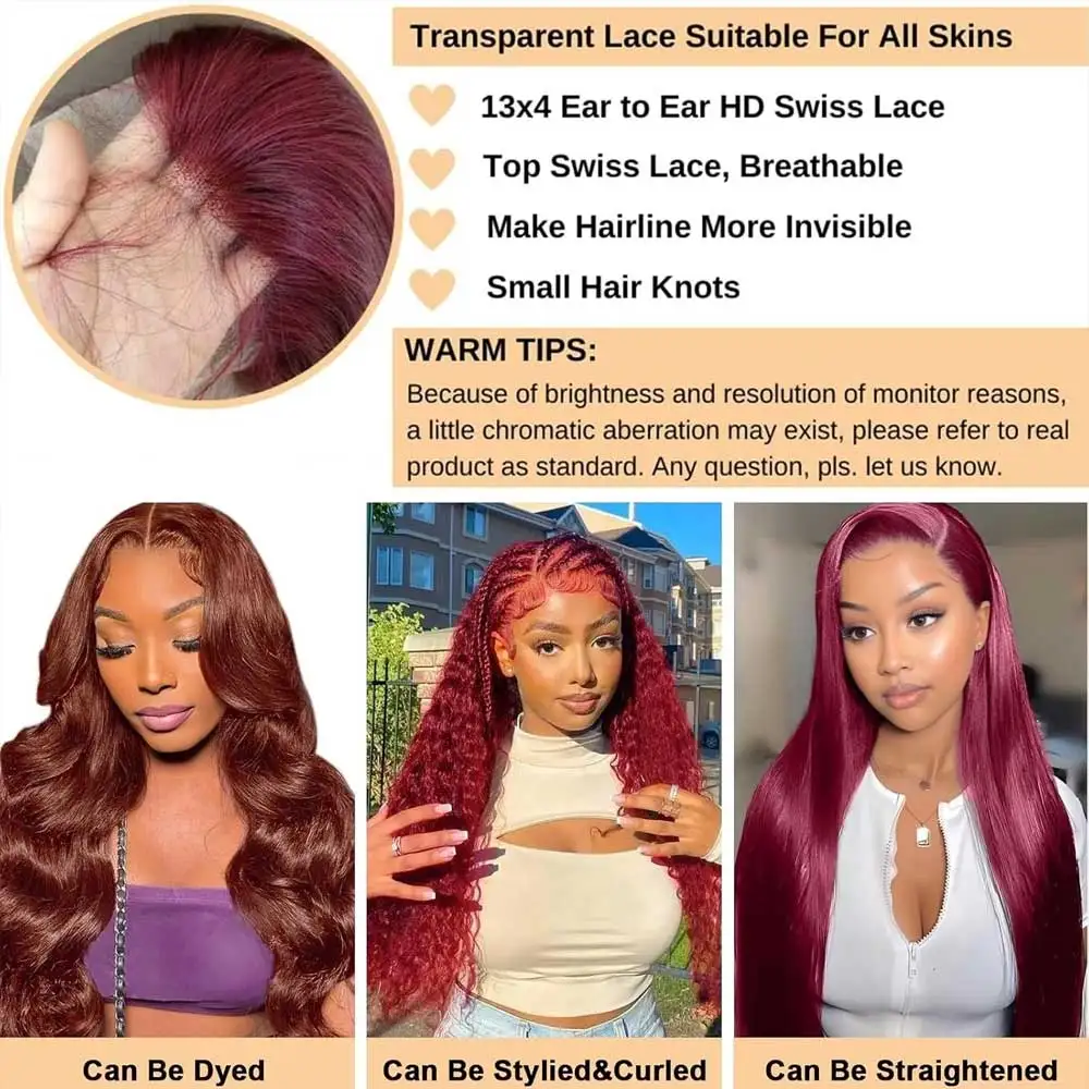 99j بورجوندي الجسم موجة خصلات الشعر المستعار الإنسان 13x4 HD الدانتيل أمامي خصلات الشعر المستعار الإنسان قبل قطعها 200 الكثافة الرطب وموجة الدانتيل شعر مستعار أمامي