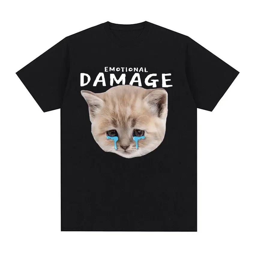 Emotional Damage Cat Meme Men's T Shirt Cute Kawaii Sad Kitten Graphic T-shirts Unisex Fashion Casual Retro Short Sleeve T-shirt