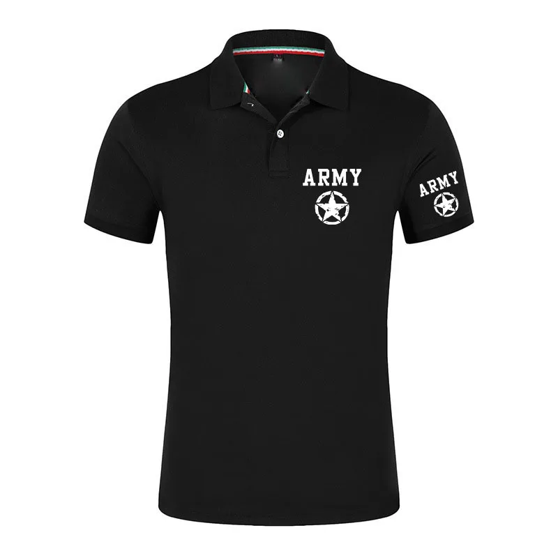 ARMY And Five Pointed Star Summer Fashion Mens Polo Shirt Ice Silk Sports Casual Short Sleeve Quick-Dry Breathabl T Shirt