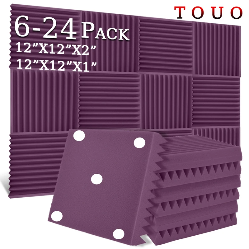 TOUO 6-24 Pack Studio Acoustic Foam For Music Studio Wall Soundproof Treatment Room Acoustic Foam Flame Retardant Absorbing