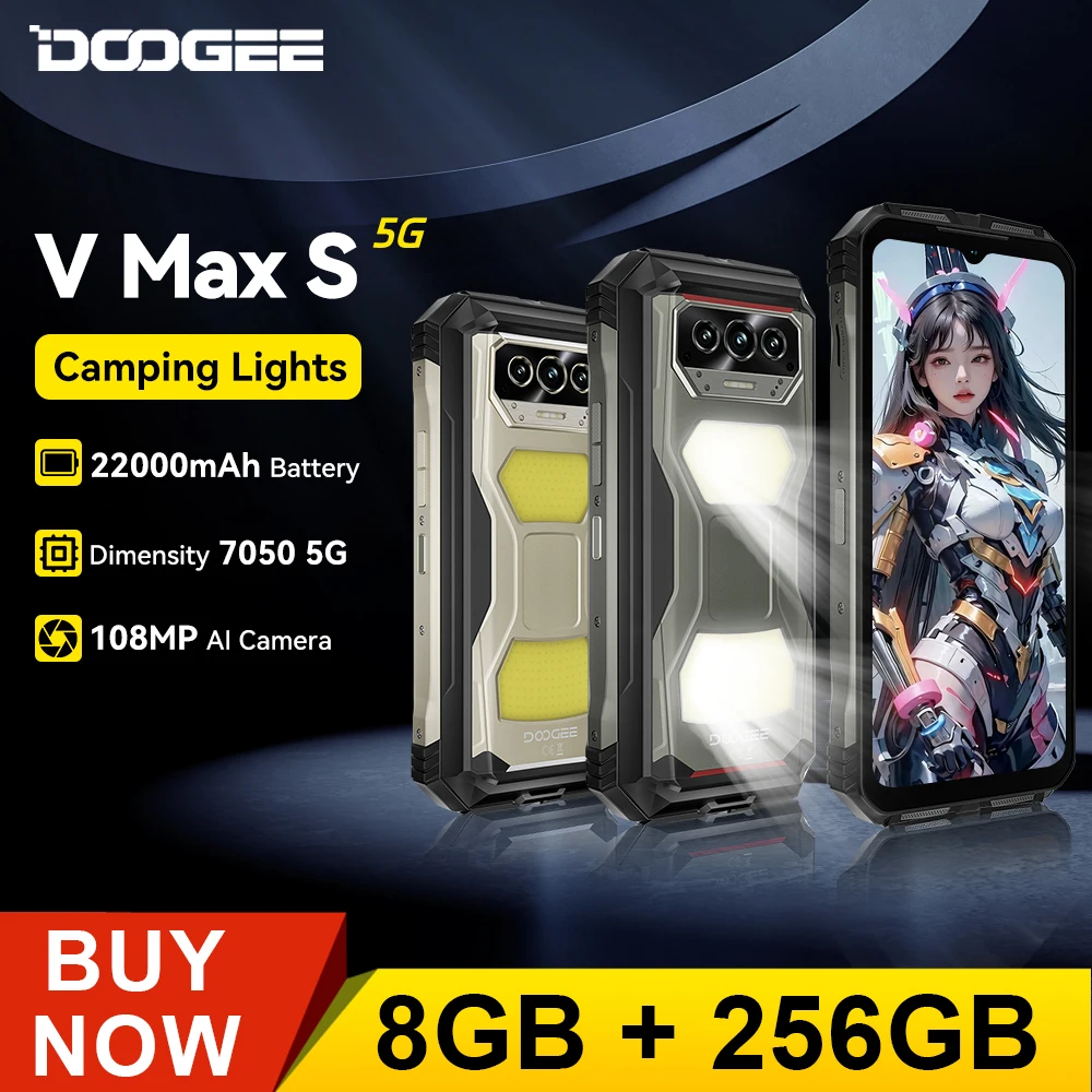 Прочный телефон DOOGEE V Max S 5G, 6,58 дюйма, 120 Гц, 24 ГБ (8 + 16), 256 ГБ, 22000 мАч, аккумулятор, смартфон, фонари для кемпинга, 108 МП, камера, смартфон