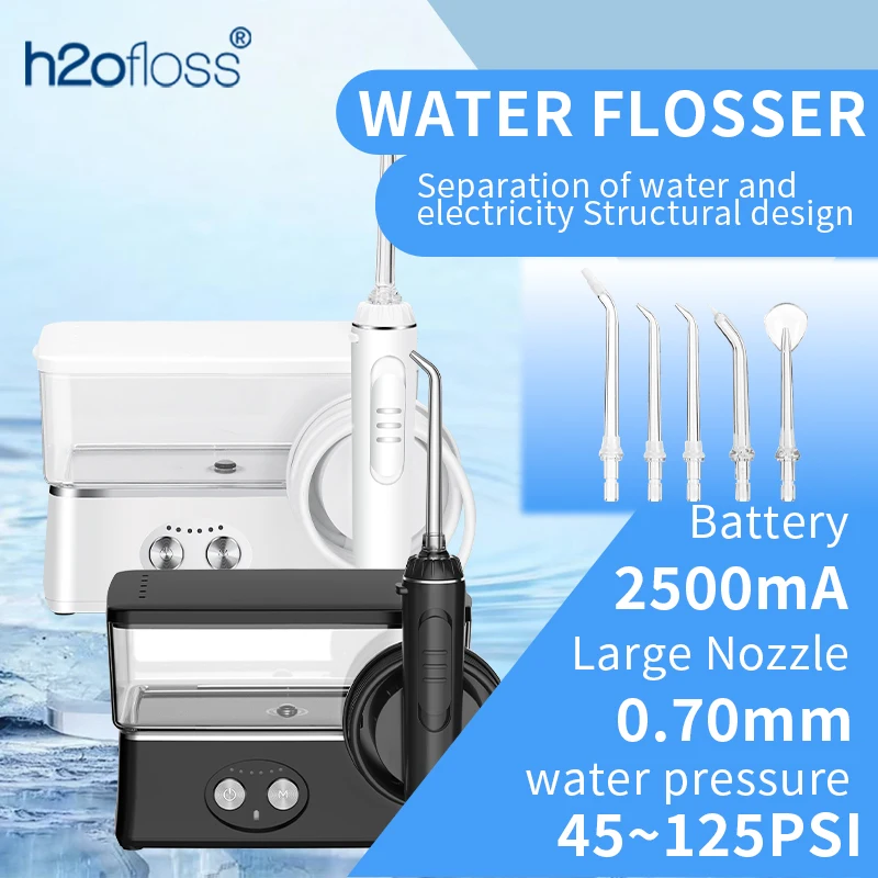 

H2ofloss Water Flosser 570ml Portable Oral Irrigator 140PSI 6 Modes 5 Tips with Travel Bag USB Rechargeable for Dental Cleaning