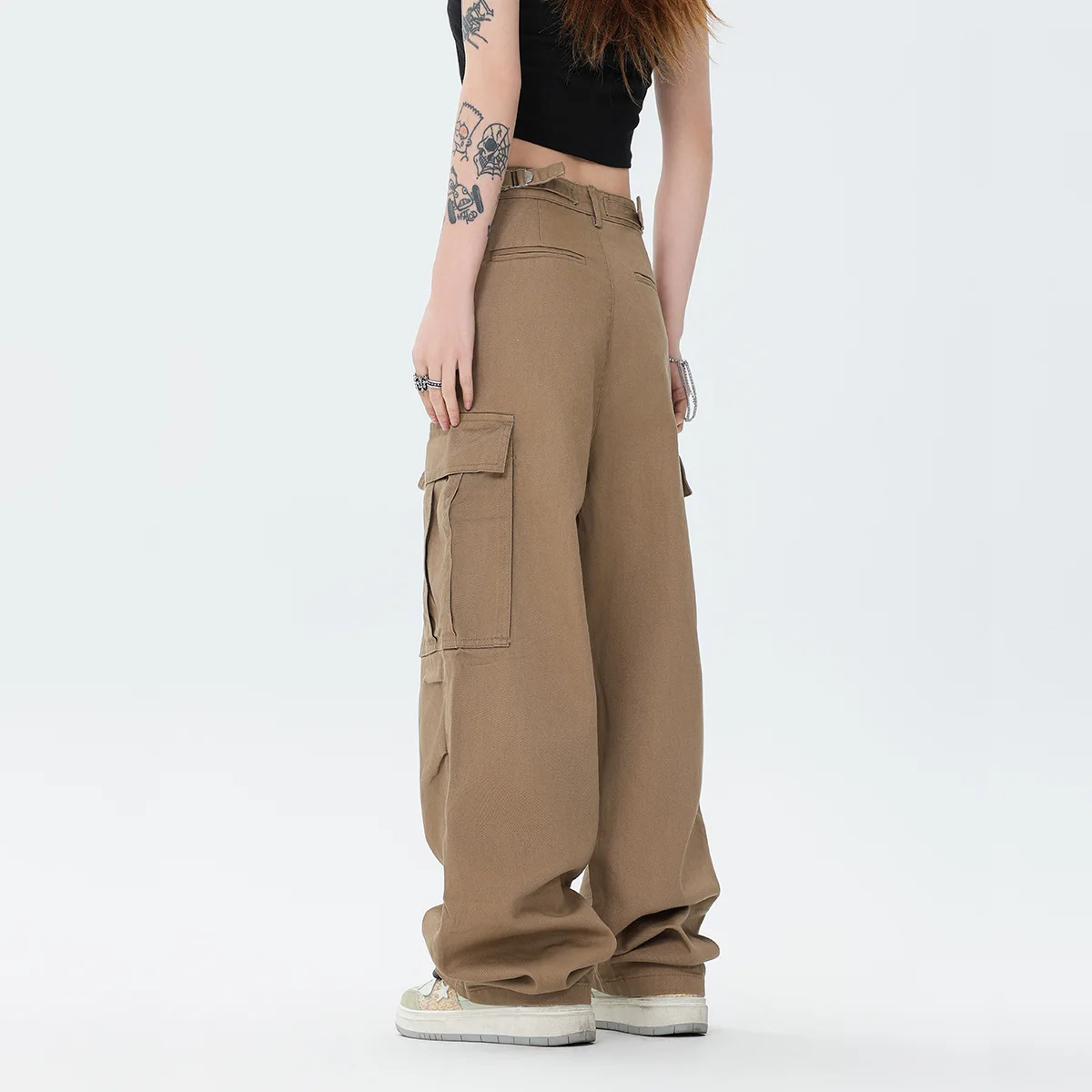 OR FL American Style Staraight 100 Cotton Women Cargo Trousers Trendy Brand Design Sense Slacks Women's Y2k Wide Leg Pants