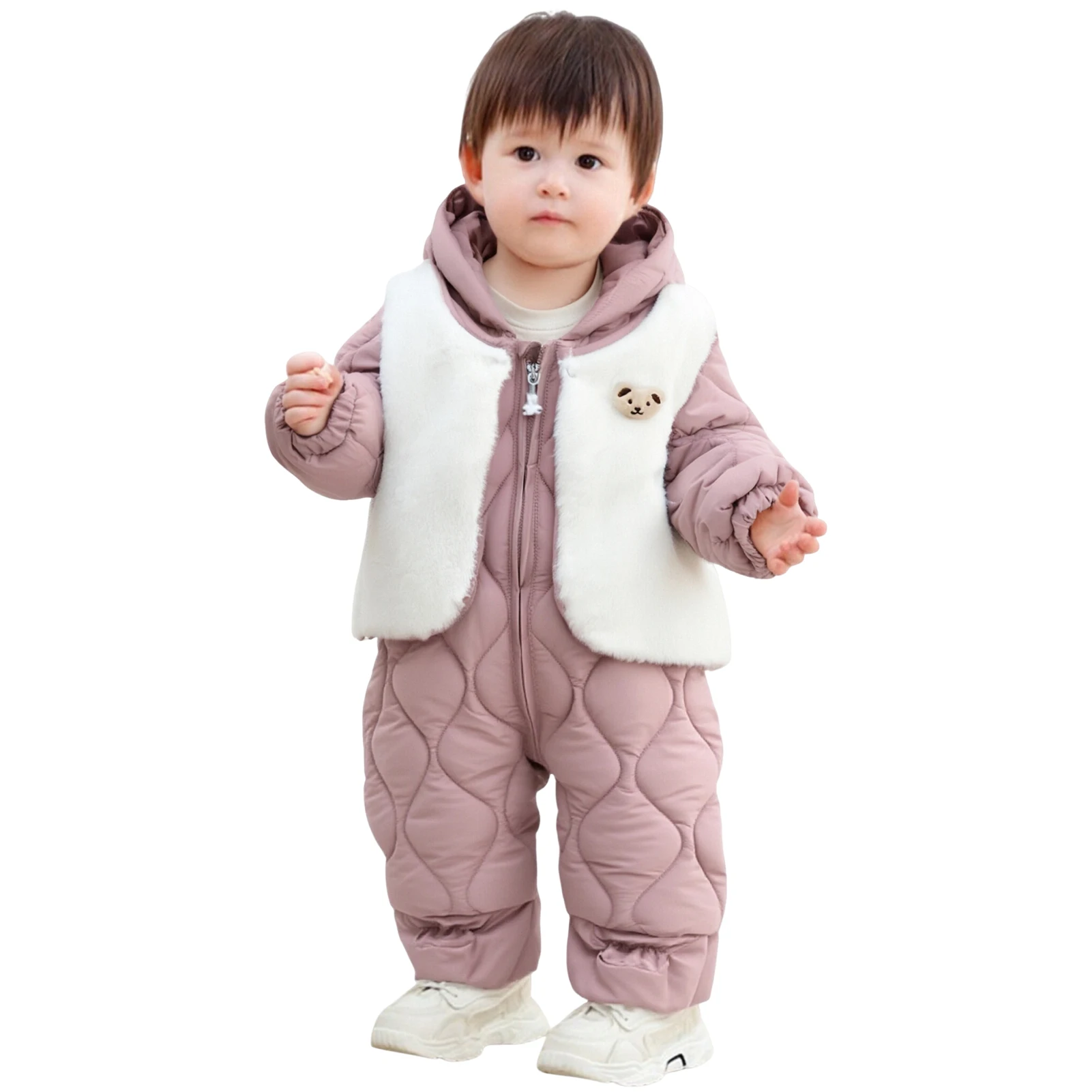 

Kids Winter Coverall,2-Piece Warm Jumpsuit for Newborns,Baby Romper with Vest,Hood Infant Bodysuits,Toddler Boys Girls Snowsuits