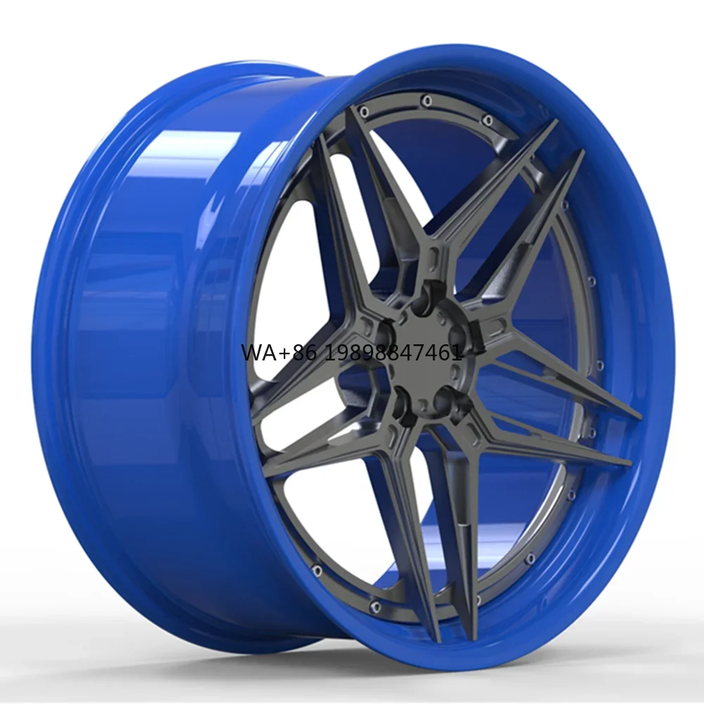 

Forged Wheels Customized 2 Piece Wheels 18 to 24 Inch Brushed Chrome Blue Bronze Black Spokes Deep Concave Alloy Rims Jante