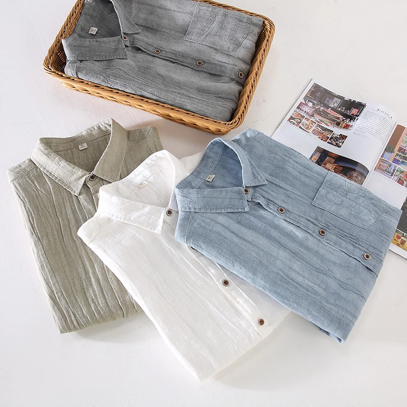 Italy Designer New Short Sleeve Casual Linen Shirt Men Brand Trend Breathable Top Clothes 4 Colors Chemise Homme Free Shipping