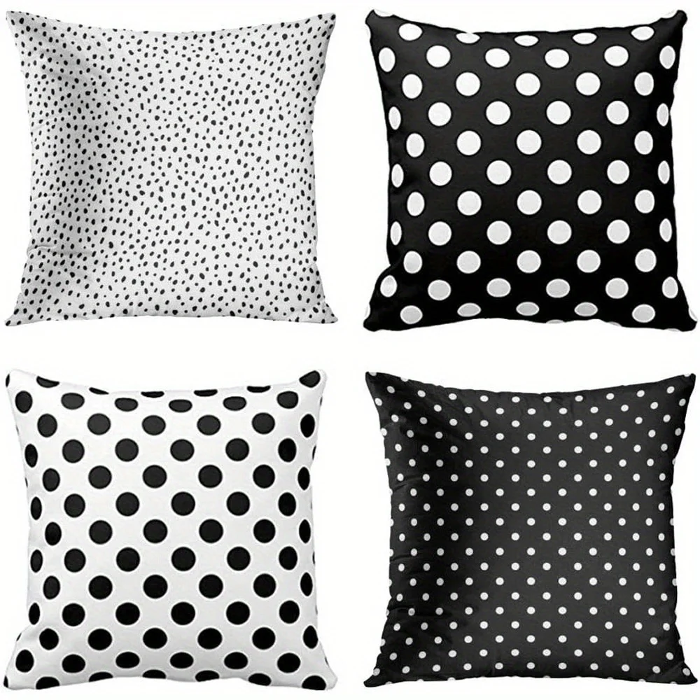 Black & White Polka Dot Pattern Double-sided Printed pillow cover Short plush Suitable living rooms bedrooms throw cushion cover
