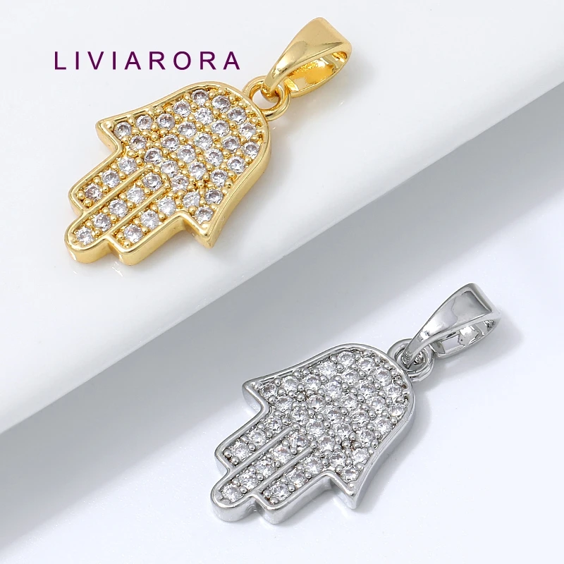 1/2/3Pcs 18K Gold Plated Brass Hamsa Hand Pendant For Jewelry Making,Zircon Hand Charms For DIY Necklace Making Findings