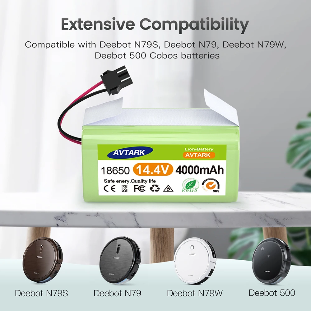 Conga Excellence 14.4-ionバッテリー,4000 v,950 mah,990 1090 1790 1990,Deebot N79s,n79,dn622,Freovac 30 35c充電式
