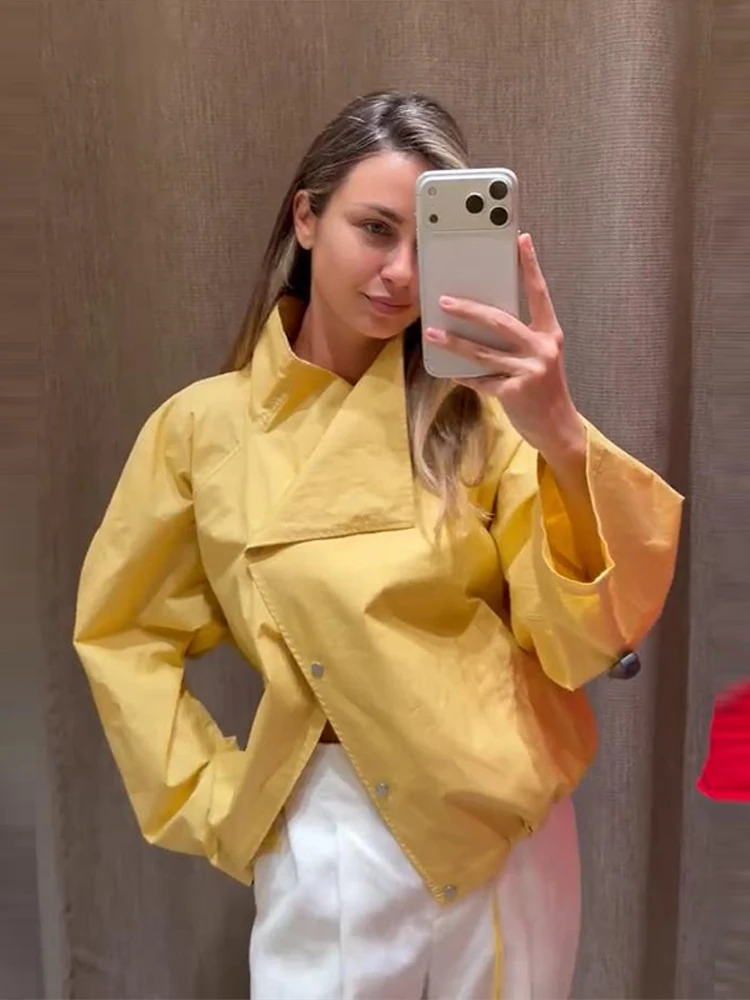 Stehkragen-Jacke mit Seitenverschluss und Kordelzug am Saum, Oversize-Jacke für Damen, Streetwear, Langarm, Einreihig, Lockerer Mantel, Neue Damen-Oberbekleidung – Detail 11