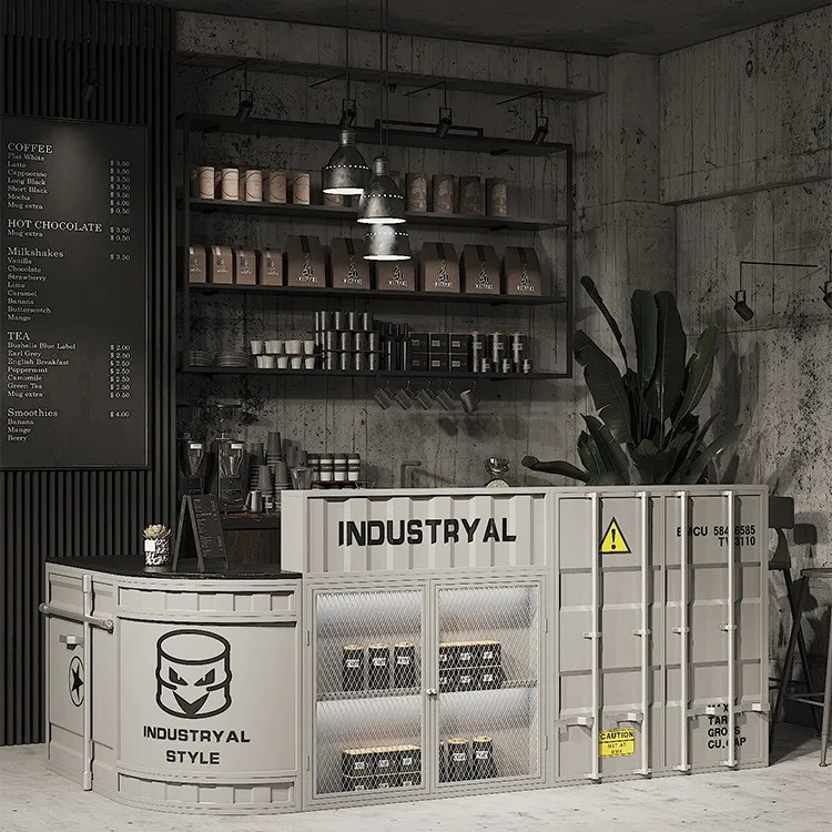 Industrial style wrought iron bar checkout page Container milk tea shop Clothing store Creative retro front desk Reception desk
