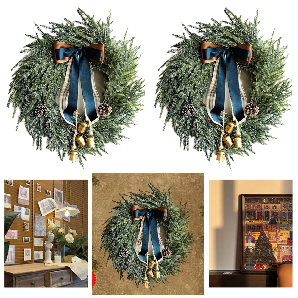 18 Inch Christmas Artificial Pine Wreath Greenery Hanging Wreath Pine Garland Pendant for Indoor Outdoor Decor