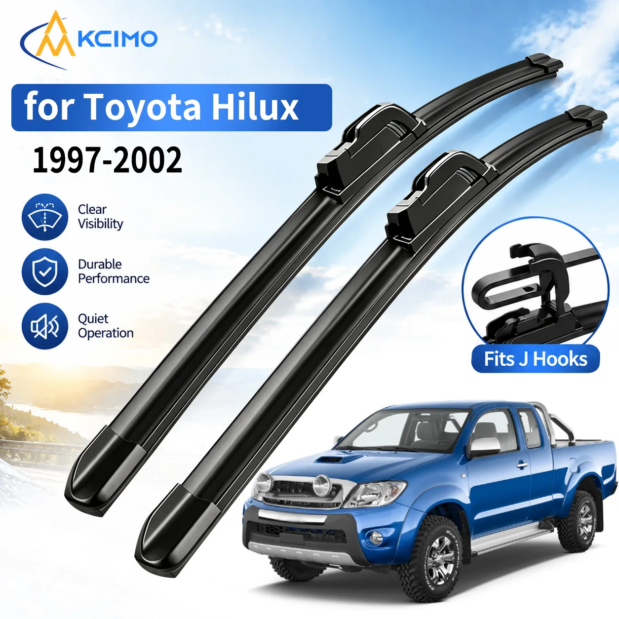 U/J Hook Type Car Wiper Set 17"+17" Windshield Wipers For Toyota Hilux N140 N150 N160 N170 1997-2002 Front Window Wiper Blades