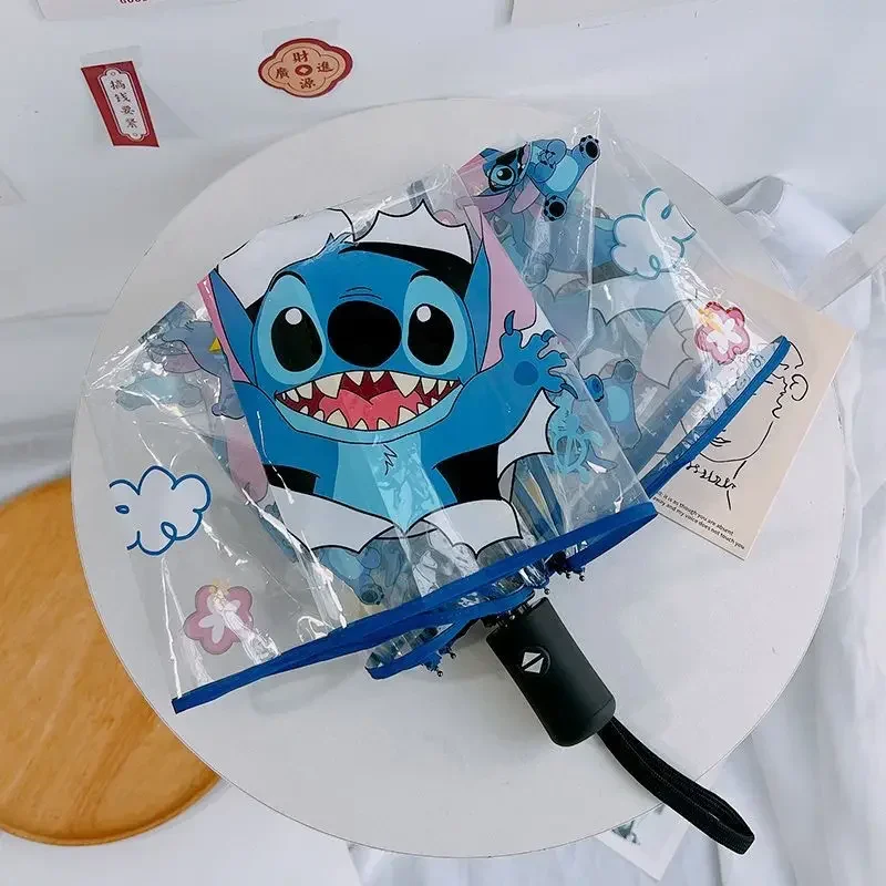 Disney Stitch Cartoon Animation Student Men and Women Portable Fully Automatic Transparent Internet Celebrity Folding Umbrella