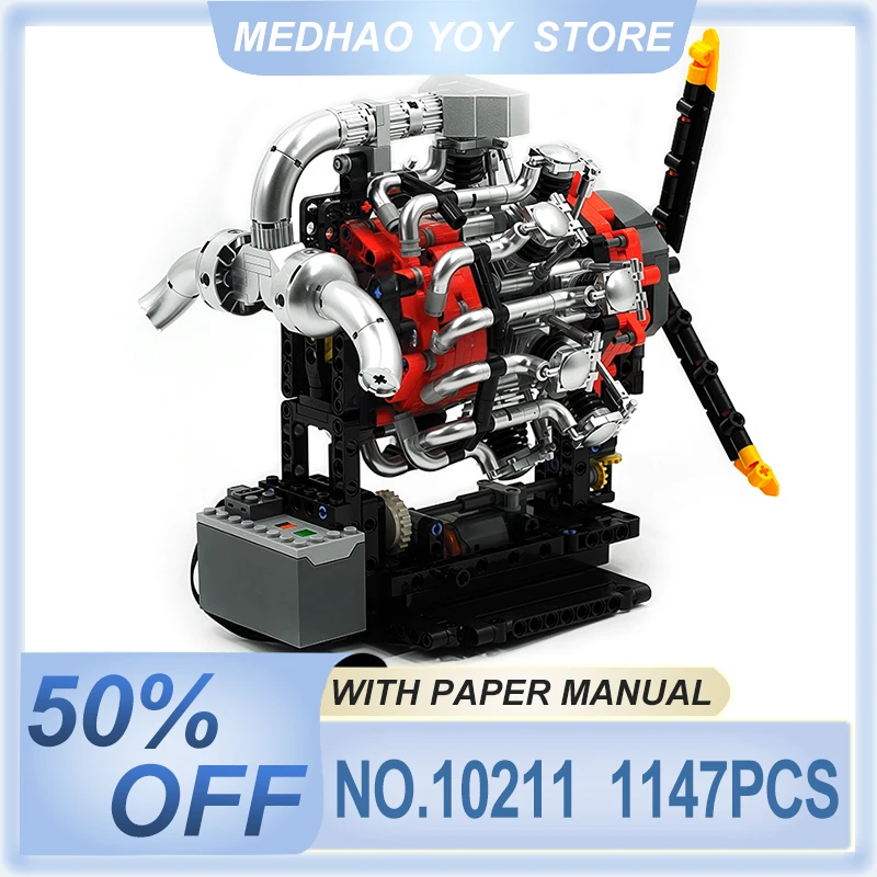 

High-quality Mould King 10211 Technical Engine DIY Toy Motorized Radial Aviation Engine Building Block Engine Kid Christmas Gift