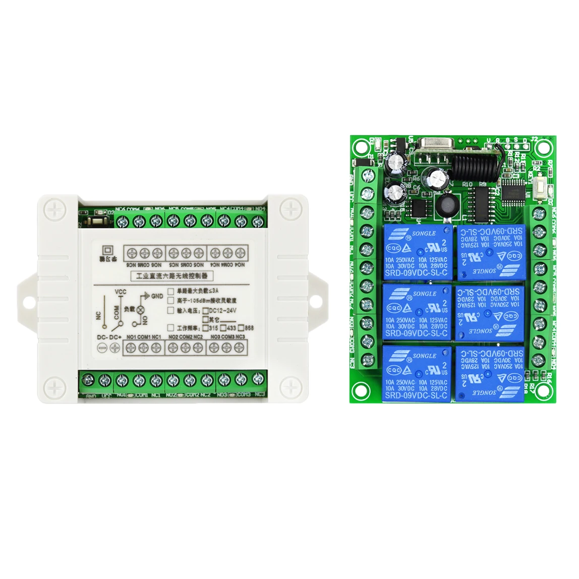 433Mhz DC 12V~24V 6 Channels Small Size Low Power Consumption Motor Industry Control Wireless Remote Controller Switch