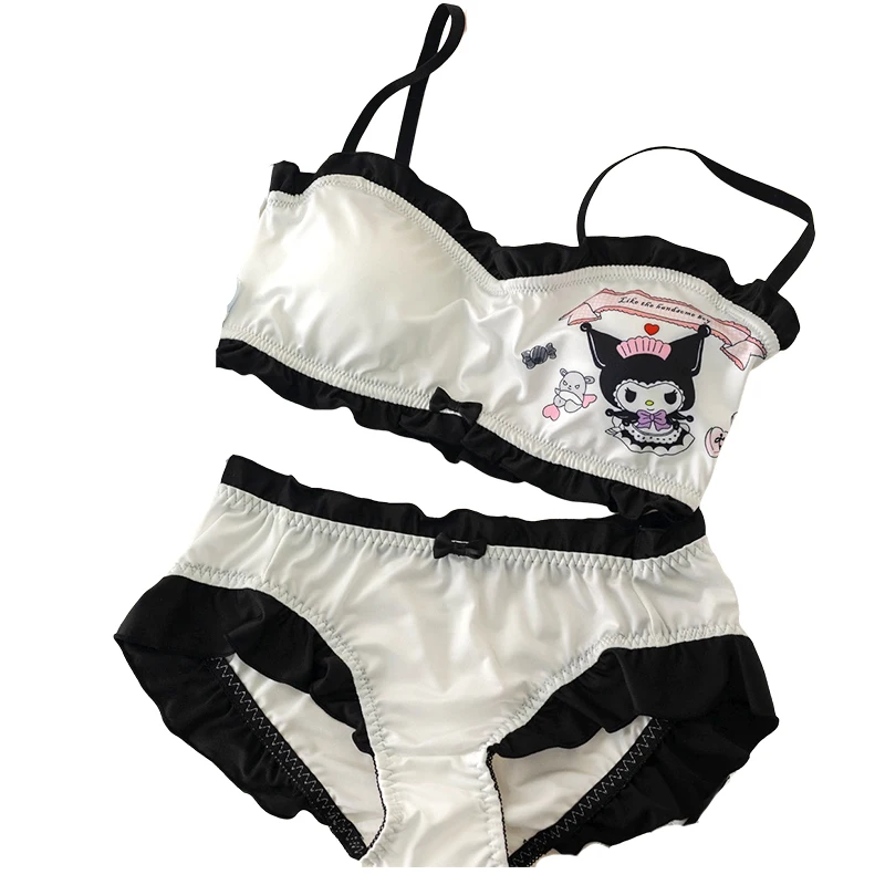 Sanrio Cute Cartoon Kuromi My Melody Cinnamoroll Printed Bikini Swimsuit Kawaii Anime Lace Underwear Set Girls Birthday Gift New