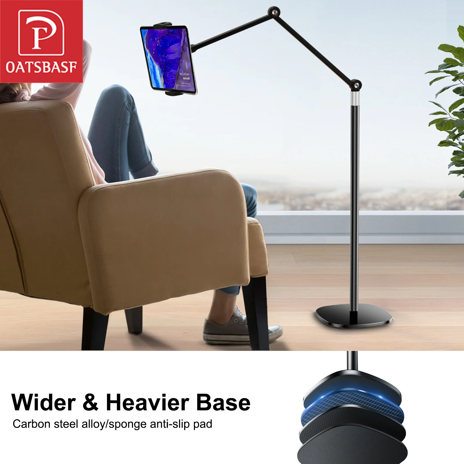 Oatsbasf Floor Phone&Tablet Stand 360° Adjustable Angle & Height Pad Holder Lzay Bracket Bedside Live Broadcast Shooting Stand