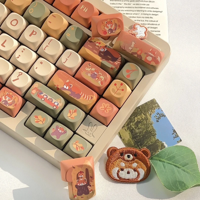 Imagem -05 - Mifuny Forest Raccoon Keycaps Mecânicos Altura Mao Side Heat Sublimation 111 Chaves Acessórios Guaxinim Bonito