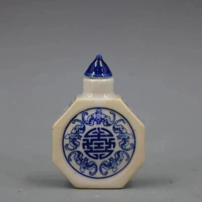 

Antique porcelain blue and white longevity pattern snuff bottle