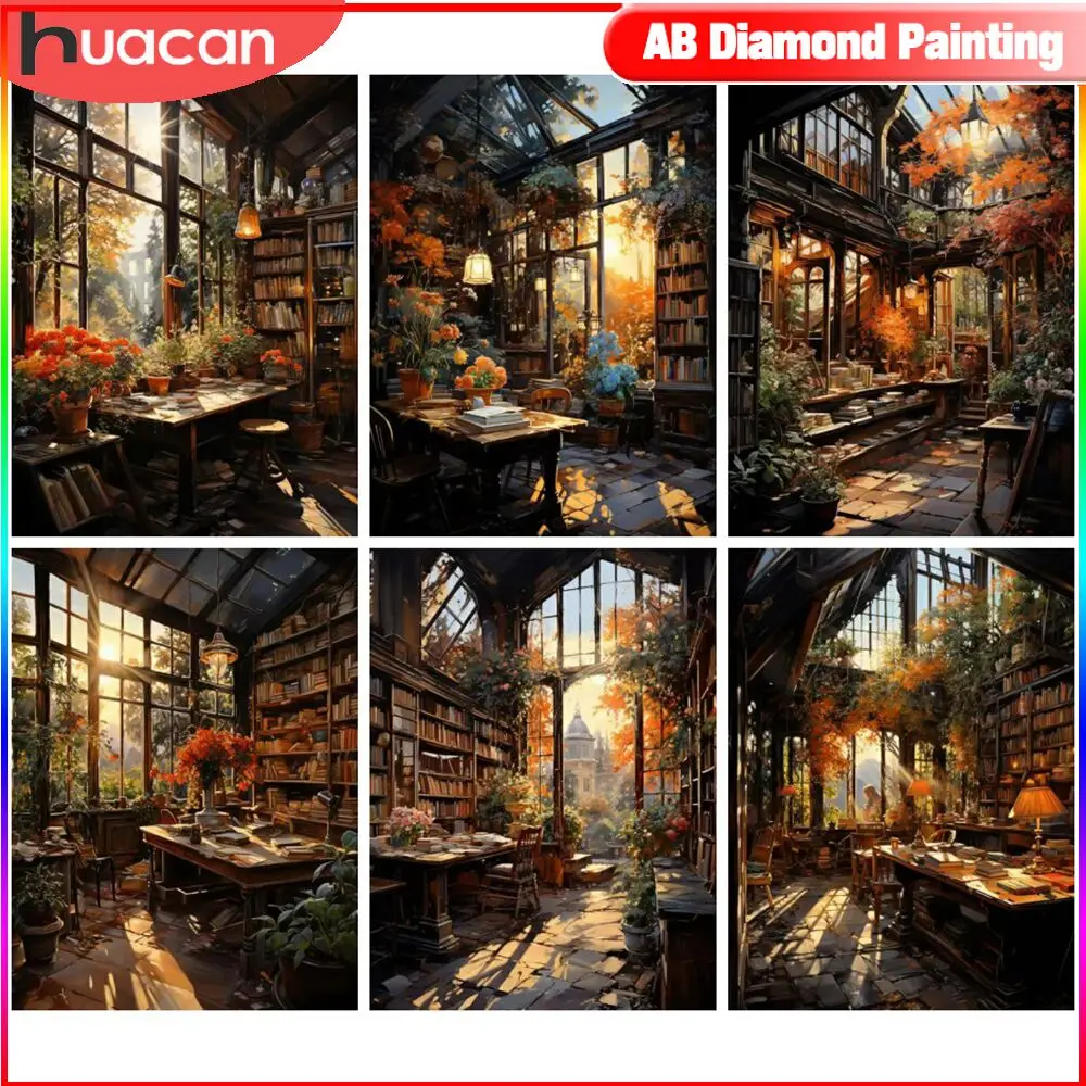 

HUACAN Diamond Painting Sunset Landscape Full Square/Round Mosaic Bookcase Furniture Paintings For Interior