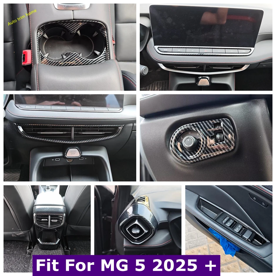 

Head Lights Switch / Window Lift Button / Front Water Cup Holder / Air AC Outlet Vent Cover Trim For MG 5 2025 2026 Carbon Fiber