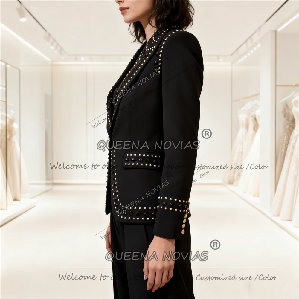 Exclusive Beads Stones Mother Of Bride Dress Customized Single Breasted Suits Women Prom Blazers 2 Pieces Sets Wedding Tuxedos