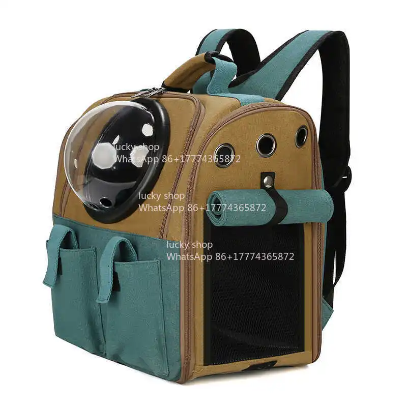 

Canvas Backpack Large Capacity Cat Bag Chest Out Portable Space Pet Capsule Dog Bag