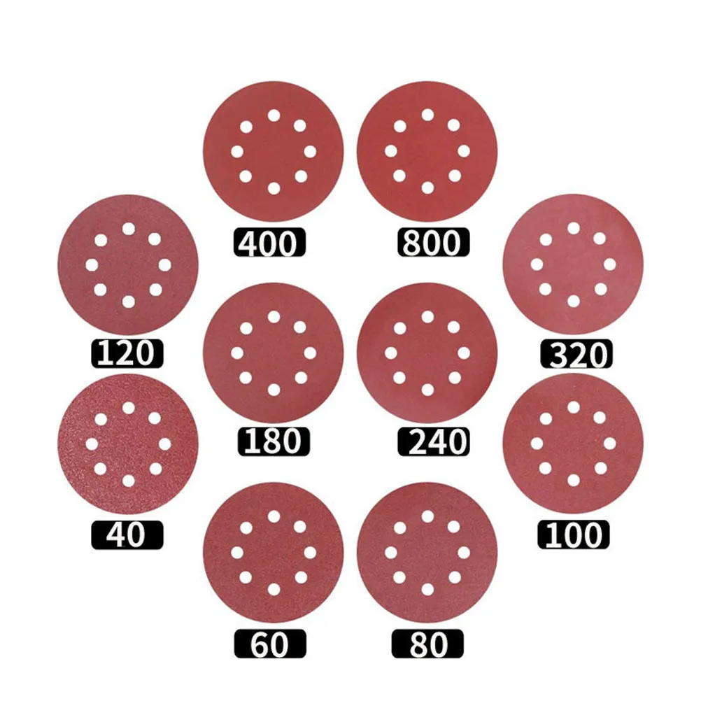 

50pcs 5 Inch 8 Hole Hook Loop Sanding Discs Non-Woven Abrasive Pads For Cleaning Finishing 240-800 Grit Circular Sandpaper
