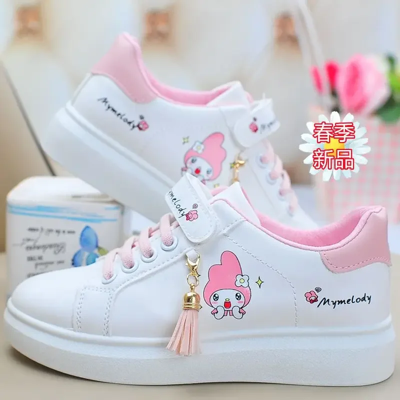 Sanrio hello kitty 2023 spring autumn non-slip net shoes girl casual shoes cartoon board shoes kuromi sports shoes cute Sneakers