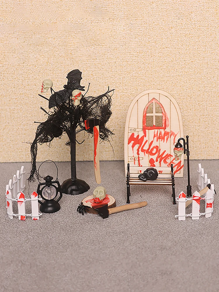 

1 комплект 1:12 миниатюрный домик для кукольного домика, украшение на Хэллоуин, дверь, уличная лампа, забор, летучая мышь, призрак, праздничная сцена, ролевые игры, игрушки