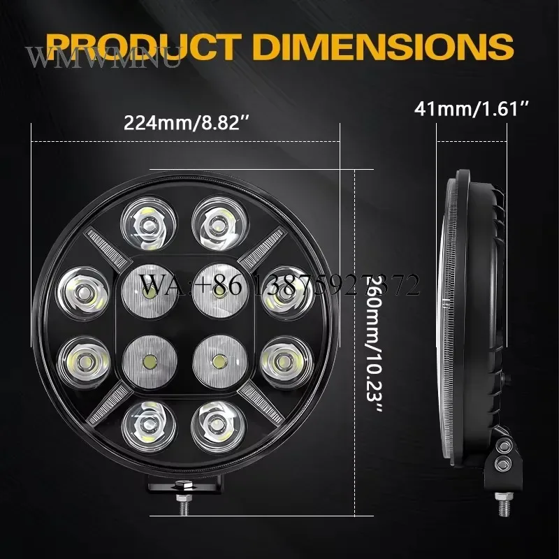Wmwmnu for 12V 24V 9 Inch Round LED Driving Light 4X4 Truck Auxiliary Lamp with Amber Position Strobe Blinking Extra Bright