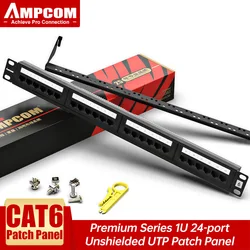 Patch Panel AMPCOM (omologato UL) serie Premium CAT6, placcato in oro 1512v, Patch Panel 1U 24 porte rack mount o Wallmount Punch Down