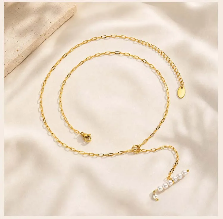 Perlen-Balken-Y-Halskette, 18K vergoldeter Edelstahl, hypoallergener Lariat-Ketten-Schmuck – Detail 5