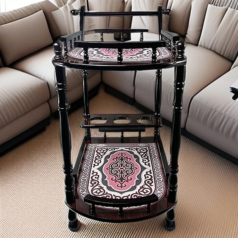 Solid wood food delivery cart drinks snacks trolley hotel restaurant mobile trolley cake cart home