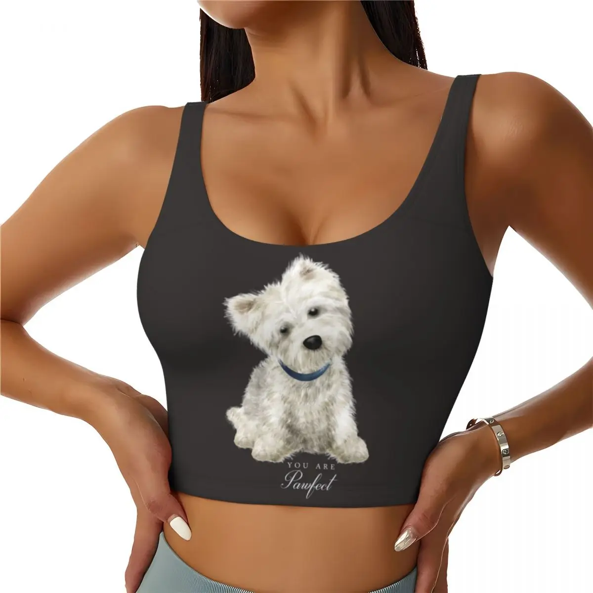 Custom Westie West Highland White Terrier Dog Sports Bra Women High Impact Workout Yoga Crop Top